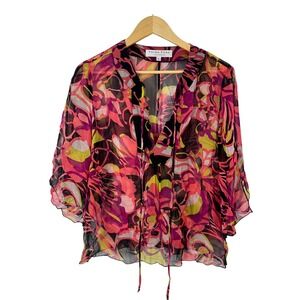 Trina Turk Women's Large Abstract Print Sheer‎ Kimono Top Blouse